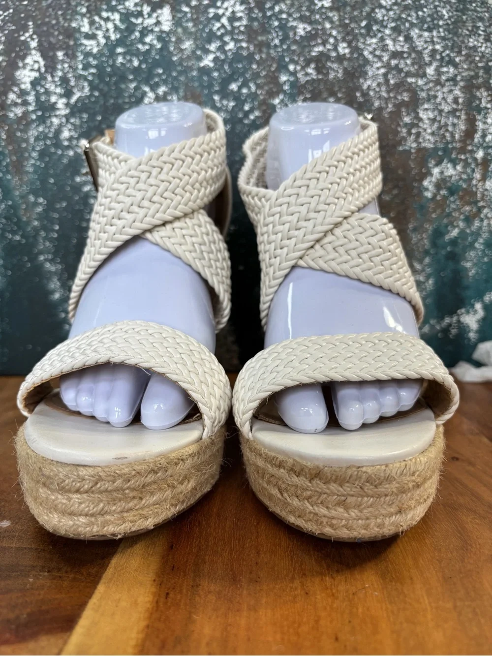 Charlotte Russe 2010s Coastal Chic Braided Espadrille Chunky Wedge Sandals Cream